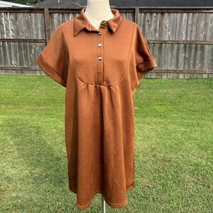 Brown textured with silver buttons short sleeve dress Shein XL GUC